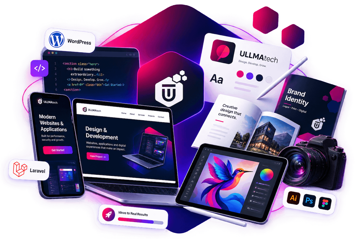 Wordpress, Lavarel Design & Development and Graphic design agency